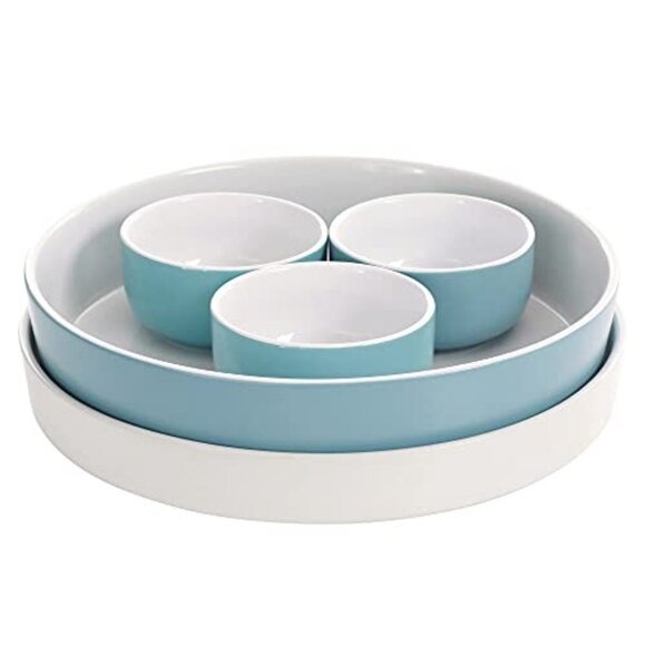 Laurie Gates California Designs Serve Set 5 Pieces White Light Blue New In Box - Picture 5 of 6